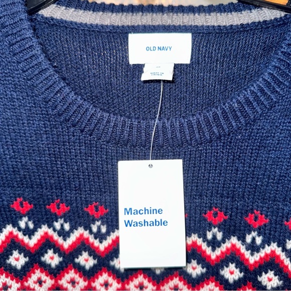 Old Navy Dark Blue Fair Isle Crewneck Sweater - Picture 2 of 6